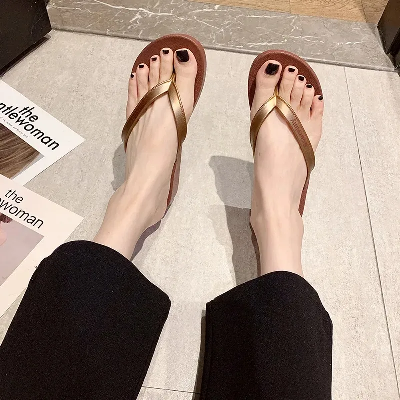 Summer Flip-flops for Women New Soft Thick-soled Anti-slip Beach and Seaside Slope Heel Shoes  for Women Comfortable Slipper