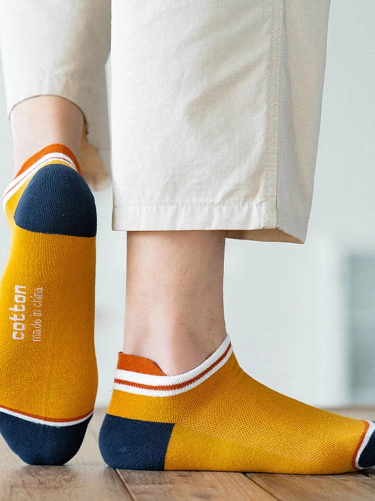 5 Paar hochwertige Herren-Söckchen aus atmungsaktiver Baumwolle, kurz, lässig, niedrige Röhre, Streifen, hoher Absatz, Anti-Verschleiß, Übergröße, EU 39–46_voghion.com