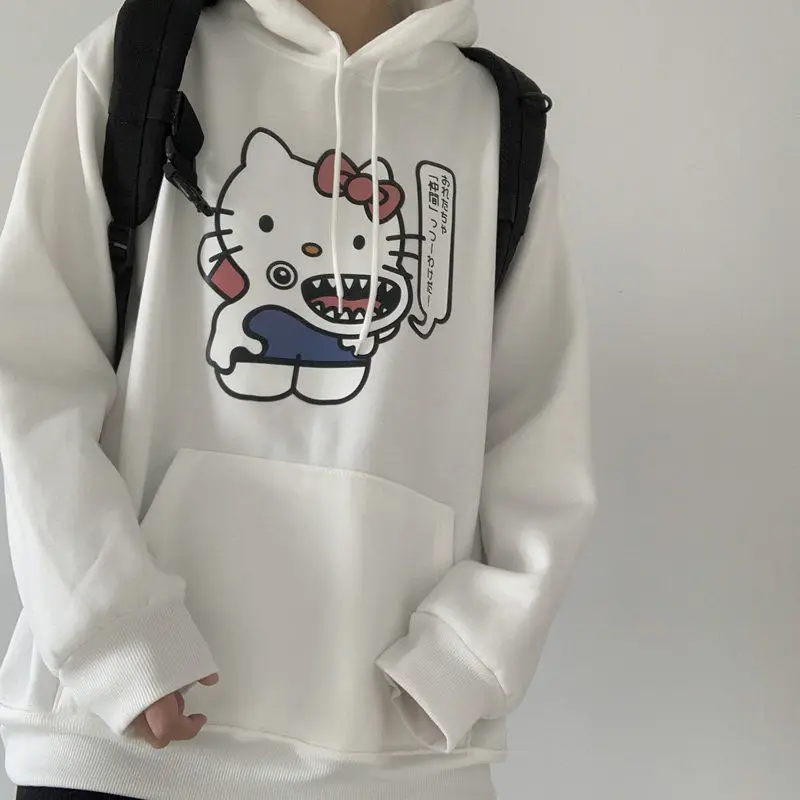 

Sanrio Hello Kitty Anime Hoodie Couple Japanese Kawaii Hooded Printing Long Sleeves Sweet Versatile Loose Pattern Cotton Trend