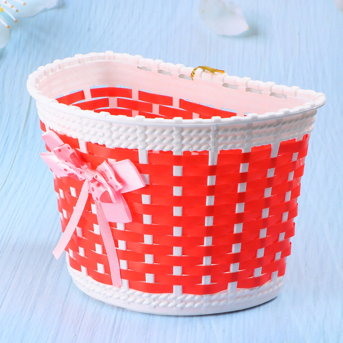 

Bicycle Scooter Basket Children Bike Basket Plastic Knitted Bow Knot Front Handmade Bag