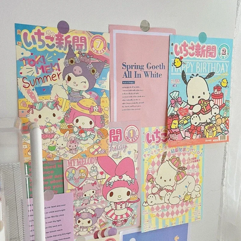 Japanese Sanrio Family &zwnj;My Melody Monthly Poster Cute Cartoon Anime Wall Decoration Wall Sticker Student Dormitory Kawaii 10pcs anime stickers anime poster poster prints
