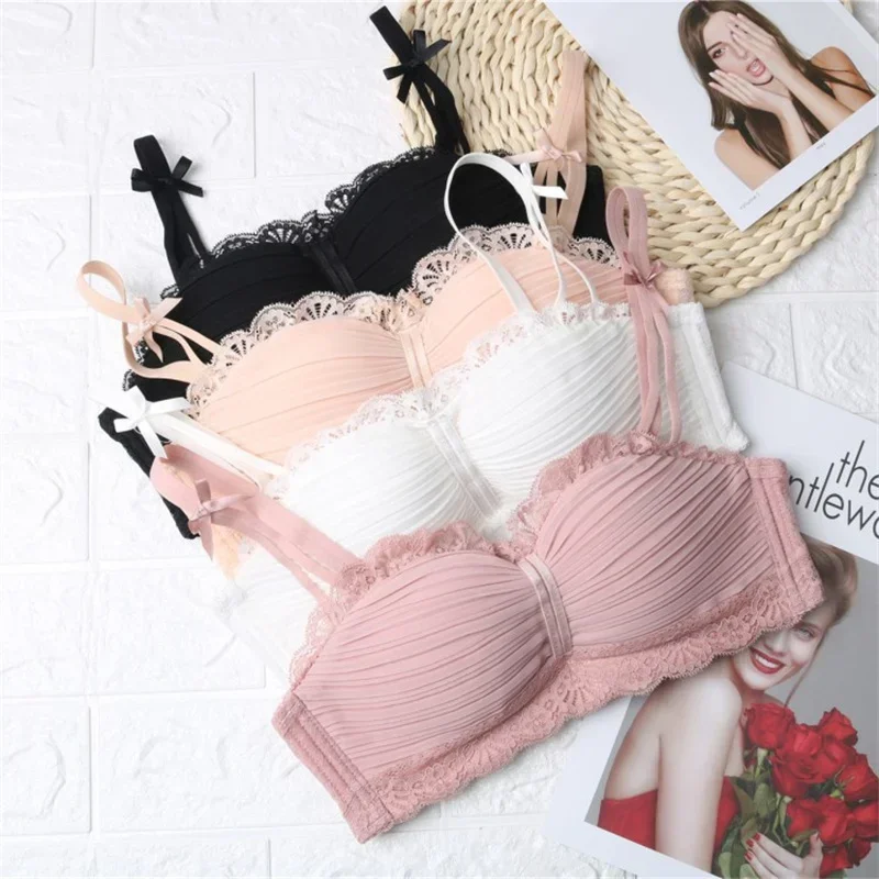 

Women Sexy Lace Bra Push Up Bras Underwear Wireless Gather Lingerie Convertible Straps Tube Top Fashion Cute Female Brassiere