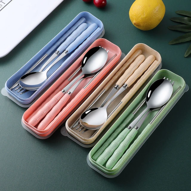 Portable Travel Cutlery Set With Case Stainless Steel Fork Spoon Knife  Chopsticks Three-Piece Tableware for Camping Kitchen New - AliExpress