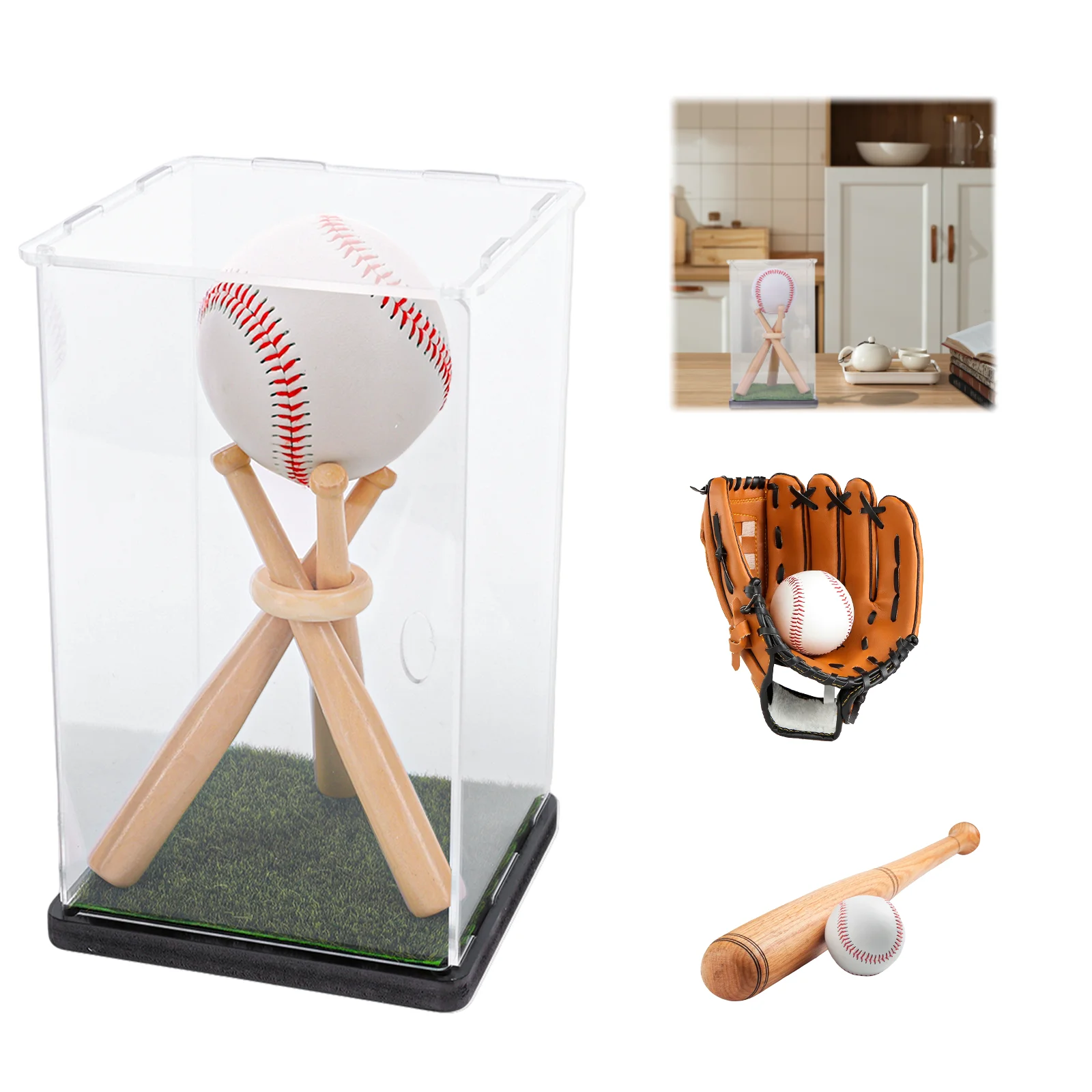 Wooden Baseball Display Case with Clear Acrylic Box