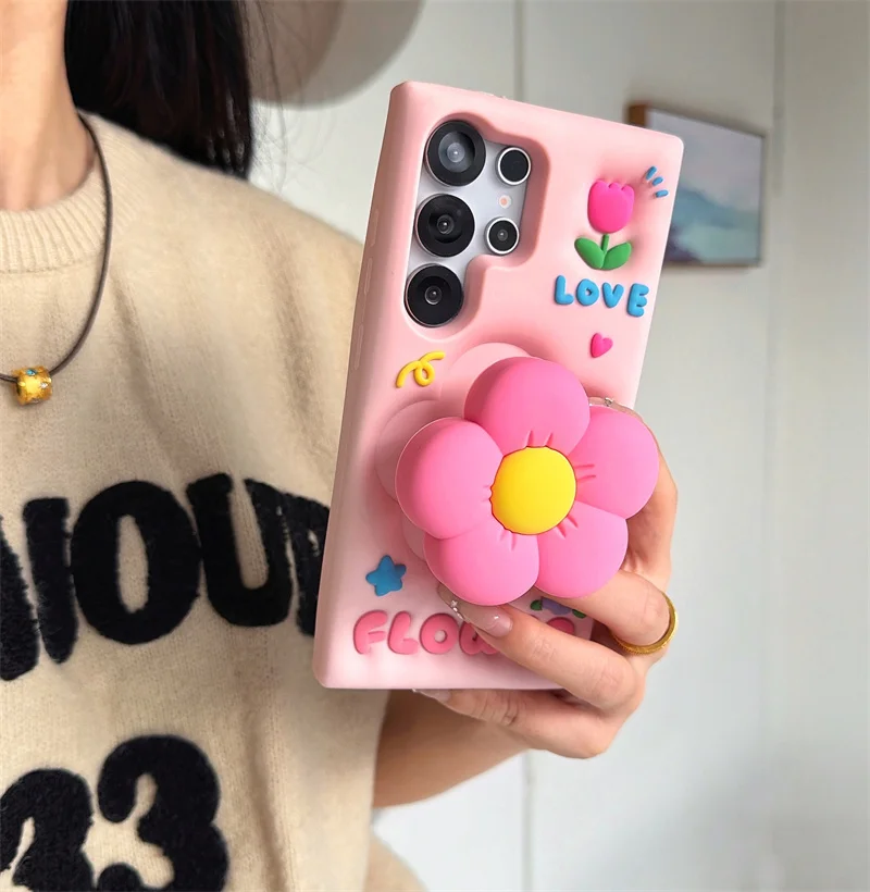 Charming 3D Colorful Tulip Flower Stand Phone Case