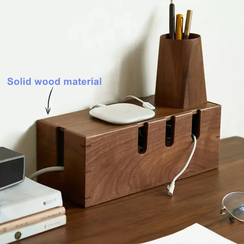 Handmade Wooden Cable Management Box Walnut Cable Storage Box