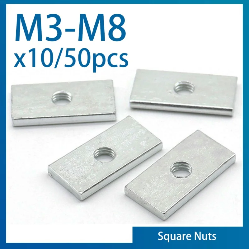 10-50pcs-Square-Nut-M3-M4-M5-M6-M8-Zinc-Plated-Carbon-Steel-Thin ...