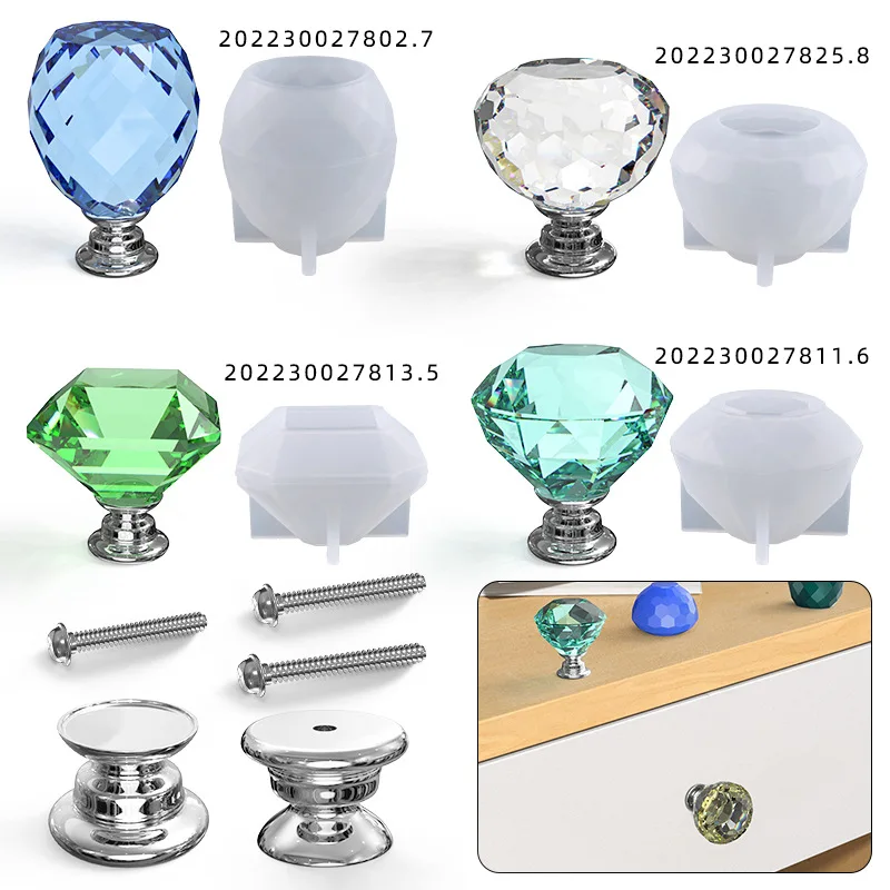 DIY Crystal Resin Silicone Mold Cut Round Polygon Diamond Drawer Handle Fitting Epoxy Silicone Mold For Resin Home Decoration