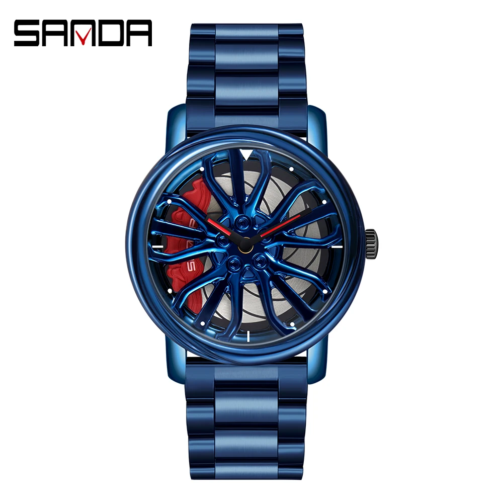 Hot Sell Fashion Men Quartz WristWatch Creative 360 Degree Rotating Car Wheel Quartz Watch Leather Waterproof Rim Hub Clock Men 