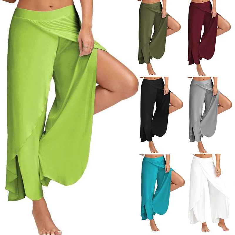 Women Wide Leg Pants Yoga Split Trousers Female Elastic Wasit Casual Loose Fitness Open Leg Pants Solid Color Harem Pants 1 Women Wide Leg Pants Yoga Split Trousers Female Elastic Wasit Casual Loose Fitness Open Leg Pants Solid Color Harem Pants 1