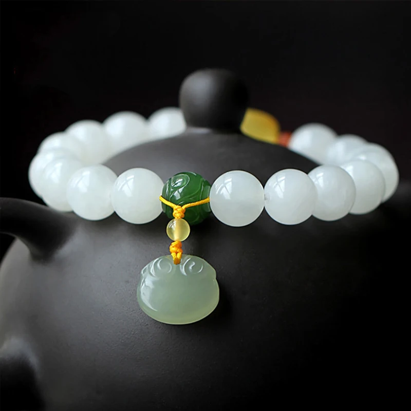 Elegante Anhänger Verstellbare Armbänder Mode Freundschaft Schmuck Geschenke Hetian Weiße Jade Buddha Perlen Hand String Für Frauen