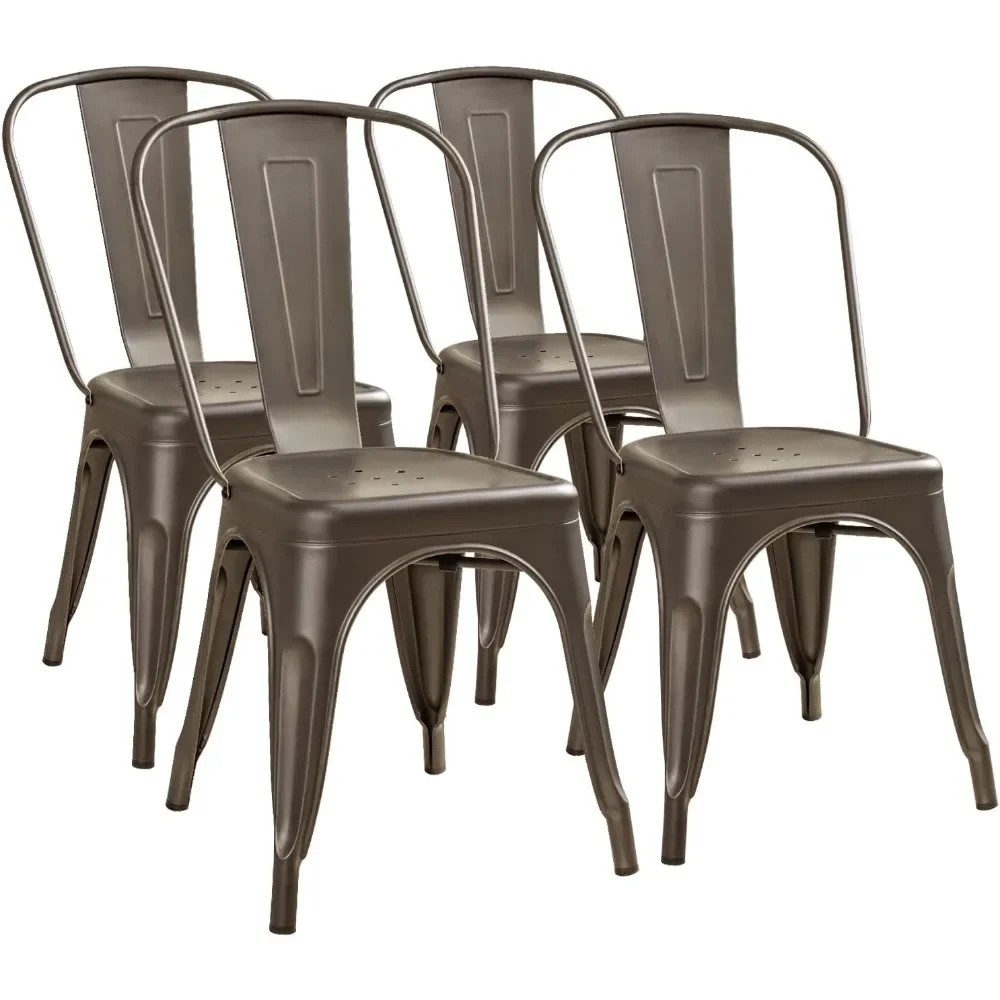 Metal Dining Chairs Indoor Outdoor Use Stackable Classic Trattoria Chair Chic Dining Bistro Cafe Side Set of 4 (Gun) metal dining chairs
