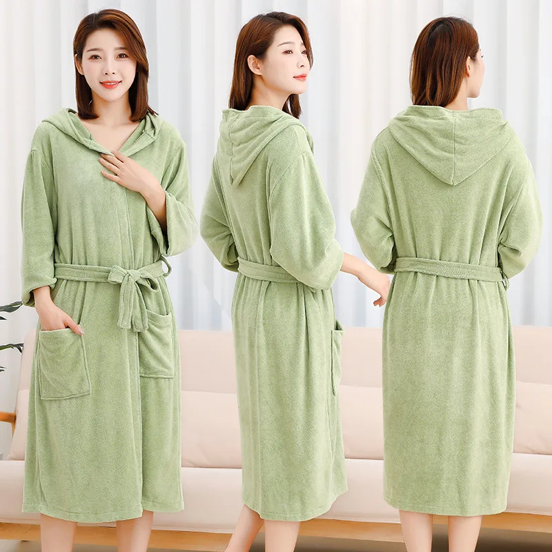 Winter Thick Kimono Bathrobe Gown Sleepwear Couples Quick Dry Hooded Robe Nightwear Loose Men And Women Sauna Lounging Home Wear