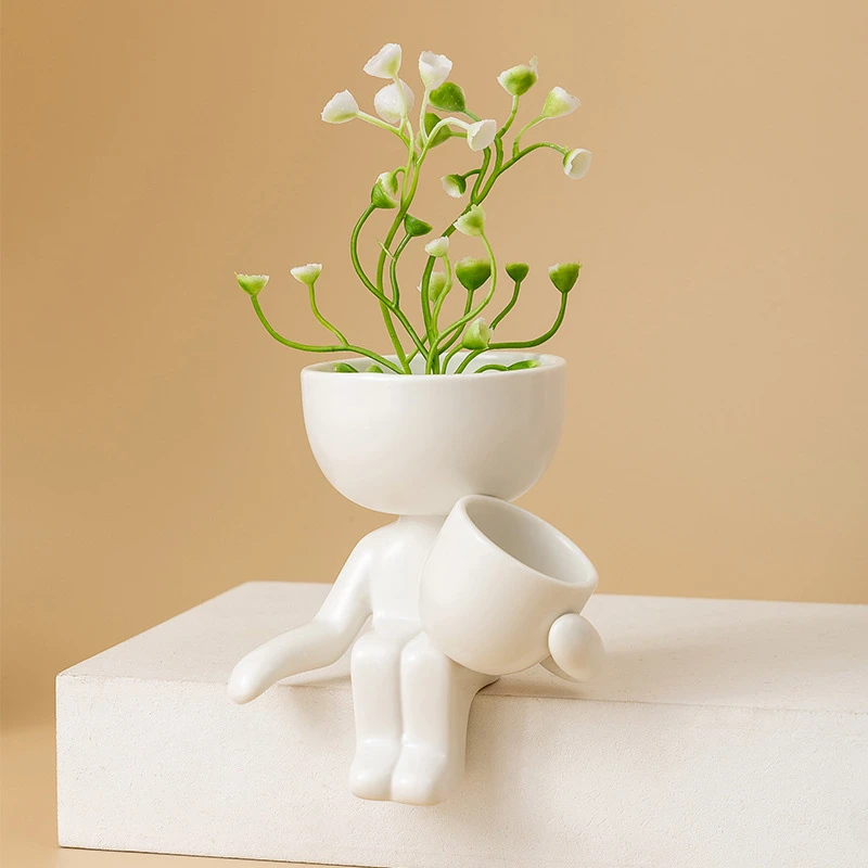 Maceta Cabeza Humana Para Cactus Y Suculentas – Decoración Creativa De Escritorio, Hogar U Oficina, Material Resina, 23.8cm