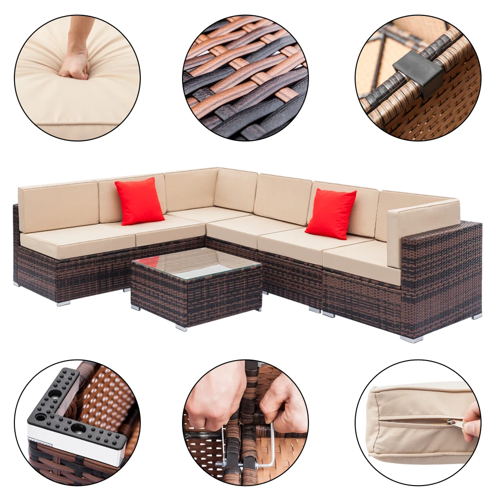 7pcs  Brown  Rattan Sofa Set 3