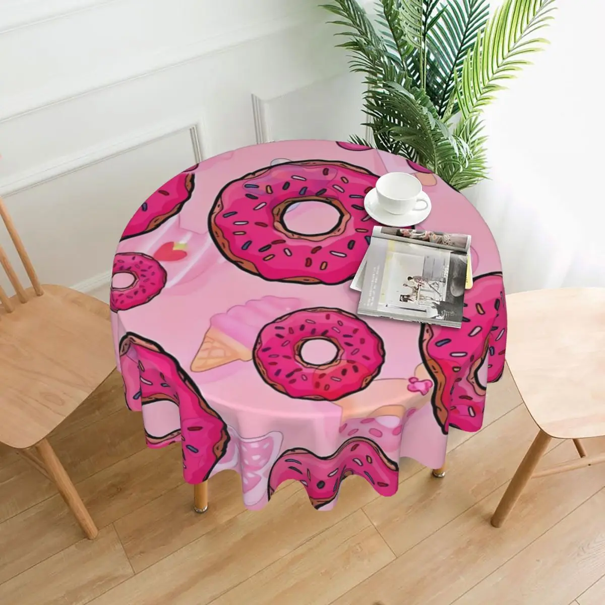 

Розовая Круглая скатерть с милым пончиком, чехол для стола с рисунком десерта для домашнего пикника и других мероприятий, защитный чехол для стола