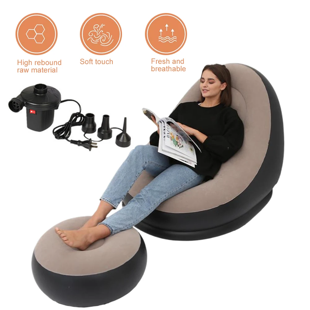 PVC Flocking Blow Up Lounger Chair Lazy Sofa Foldable Recliner Sofa Chair for Family Movie Night Gaming Party Camping