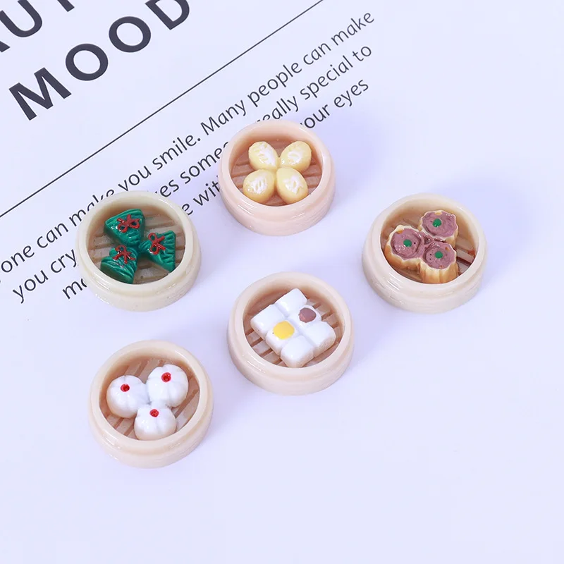 5PCS Food Simulation Desktop Ornaments, Mini Food Dragon Bags, Steamers, DIY Accessories, Home Desktop Decorations