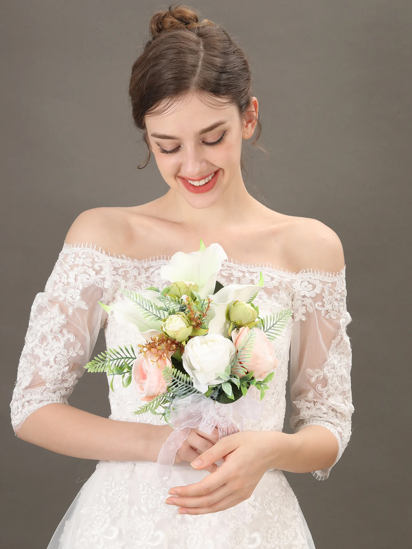 Beautiful Wedding Bridal Bouquet Bridesmaid Hand Tied Artificial Flower Decoration Holiday Party Flowers Gift propose Rose