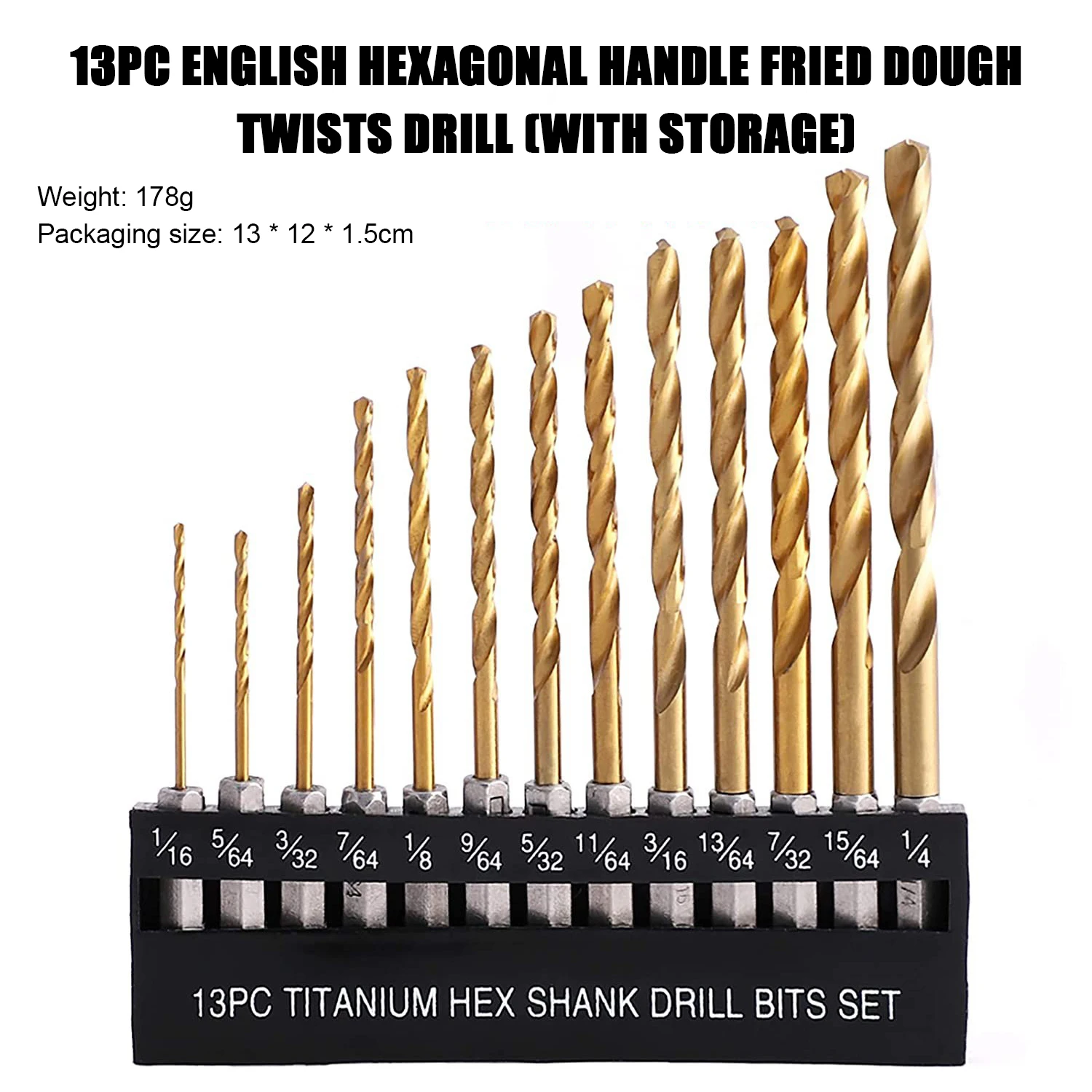 

13Pcs HSS High Speed Steel Titanium Coated Drill Bit Set 1/4 Hex Shank 1.5mm-6.5mm Hexagonal Handle Quick Change Twist Drill