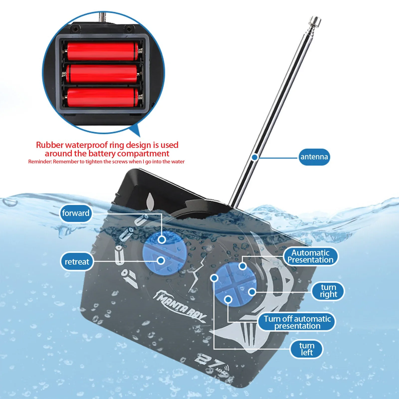 2.4G RC Diving Devil Fish Dual Motor Waterproof Simulation Underwater High Speed Boats Toy Gifts Toys for boys