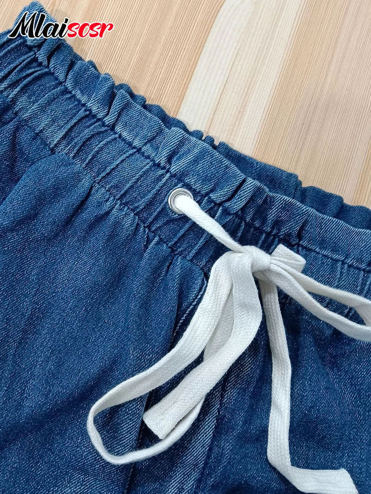 Mlaiscsr Fashion Women Lantern Harem Jeans Drawstring Bandage Loose Blue Straight Wide Leg Denim Pants Streetwear Trousers y2k 6