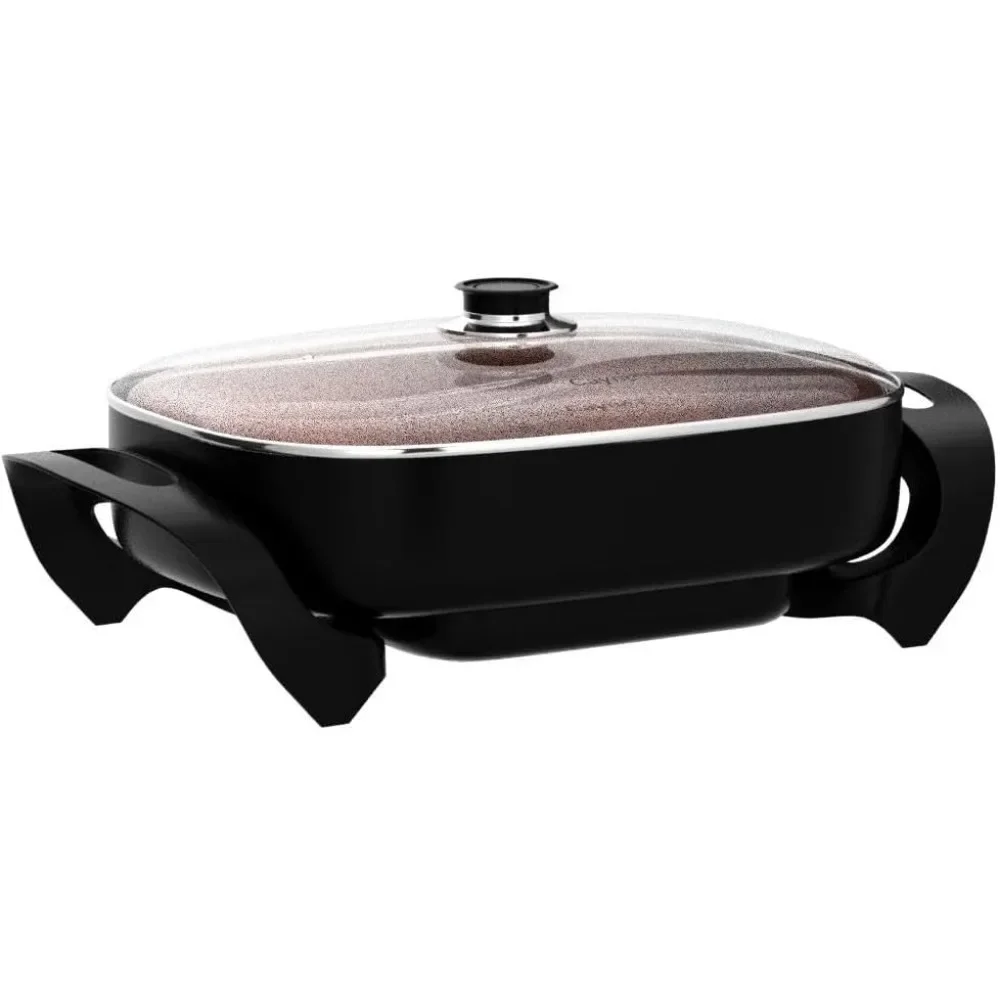 Professional Non-stick Copper Electric Skillet Jumbo, Deep Dish with Tempered Glass Vented Lid, Upgrade Thermostat 4