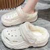 Women's Plush Slippers 2024 New Winter Women's Hole Shoes Thick High Heel Soft Sole Beach Garden Shoes Home Plush Hole Slippers 1