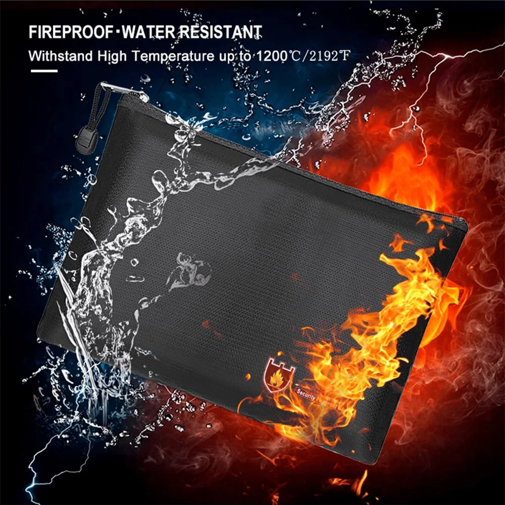 내화성 고온 문서 가방 파우치, 방수 봉투 정리함, 지퍼 현금 파우치 포함