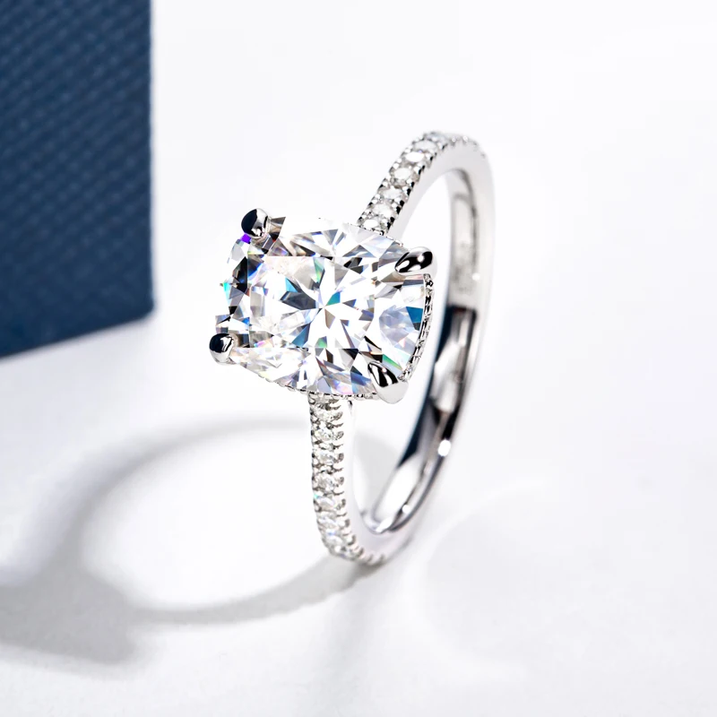 DEZO 쿠션 컷 모이사나이트 약혼 반지 여성용, 4.0ct 기념일 파인 주얼리