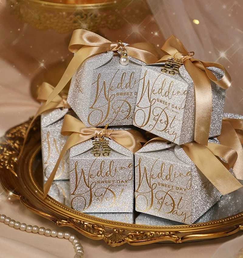 Sparkling Gold and Silver Mini Gift Box Bags – Creative Paper Packaging for Wedding Fav... - SKU MFB01448 - UGI Packaging