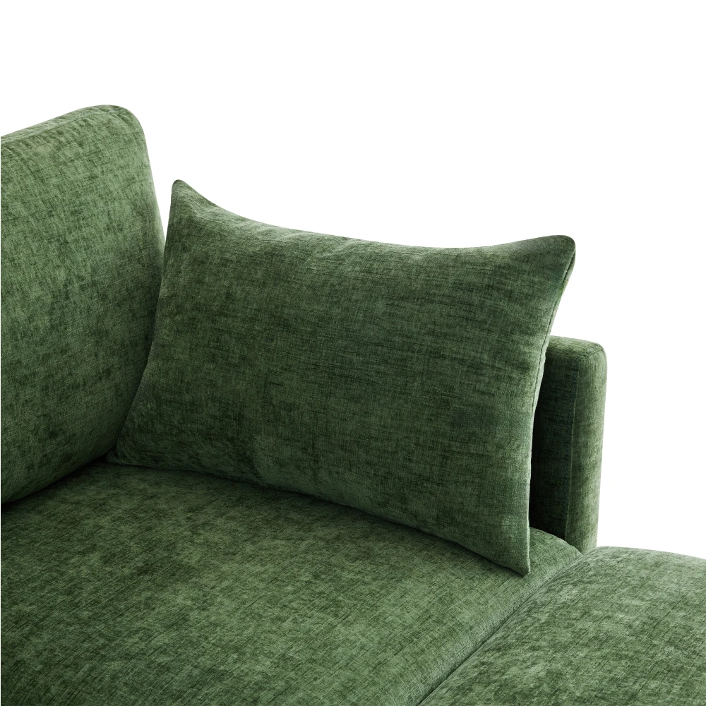 PINGGO Grünes L-förmiges Ecksofa 3-Sitzer Konvertierbar Modular mit Beweglichem Hocker 4 Chenille-Kissen für Wohnzimmer Büro – Detail 19