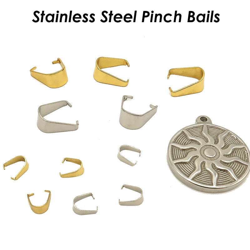 100 x Stainless Steel Pinch Bails for Jewelry Making Tarnish Resistant Gold  Silver Snap Open Pendant