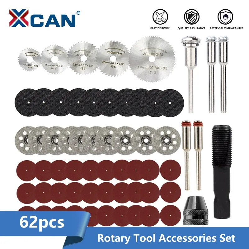 XCAN HSS Kreissäge Klinge 62 stücke Diamant Schneiden Rad Set Metall Sägeblatt Mit Bohrfutter für Dremel Rotary werkzeuge