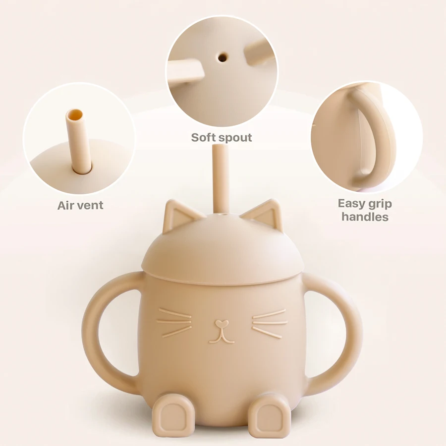 250ML Newborn Feeding Drinkware Cup Infant Learning Baby Bottles Anti-Hot Leakproof Silicone Tableware Toddler Water Bottle 4