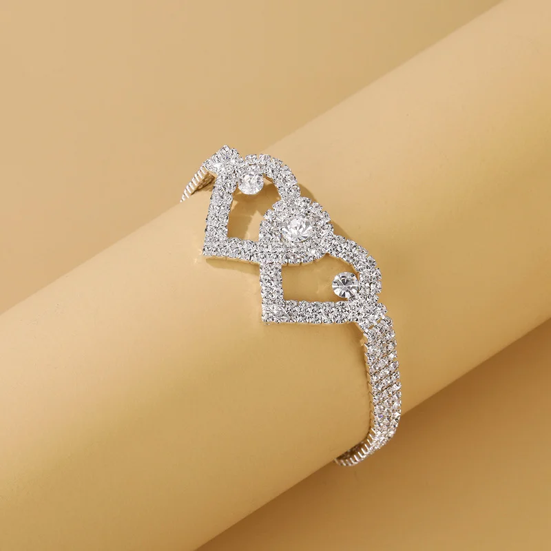 Silver Anklet Bracelet Fashion Rhinestone Double Heart Anklets for Women Silver Color Bling Hollow Out Love Foot Ankle Leg Bracelet Chain Ins Jewelry silver anklet bracelet ankle chains fashion accessories