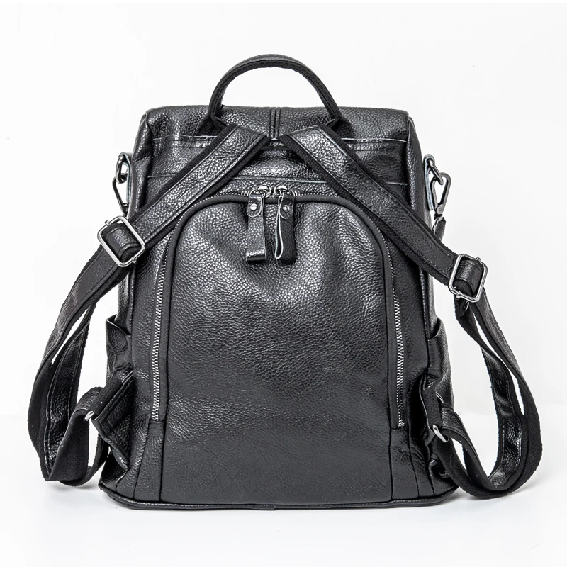 European / American Fashion Top Layer Cowhide Lychee Grain Backpack Waterproof And Anti-theft Casual Simple Travel Bag For Women