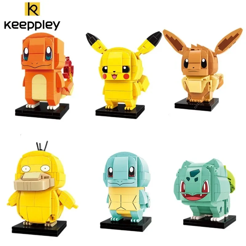 Keeppley Pokemon Collection Creative Building Blocks Cute Psyduck Model Toys Bulbasaur Assembly Decoration Gifts