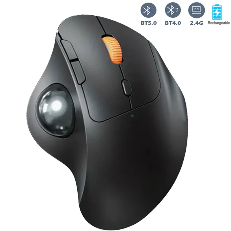 Mouse Trackball Recarregável sem Fio 2.4g Plus Bluetooth Ergonômico Fácil Controle do Polegar Jogos Computador
