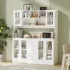 Large Kitchen Hutch Cabinet, Kitchen Pantry Storage Cabinet with 6 Glass Doors, 3 Drawers,Microwave Shelf, Freestanding Cupboard 1