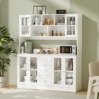 Large Kitchen Hutch Cabinet, Kitchen Pantry Storage Cabinet with 6 Glass Doors, 3 Drawers,Microwave Shelf, Freestanding Cupboard 1