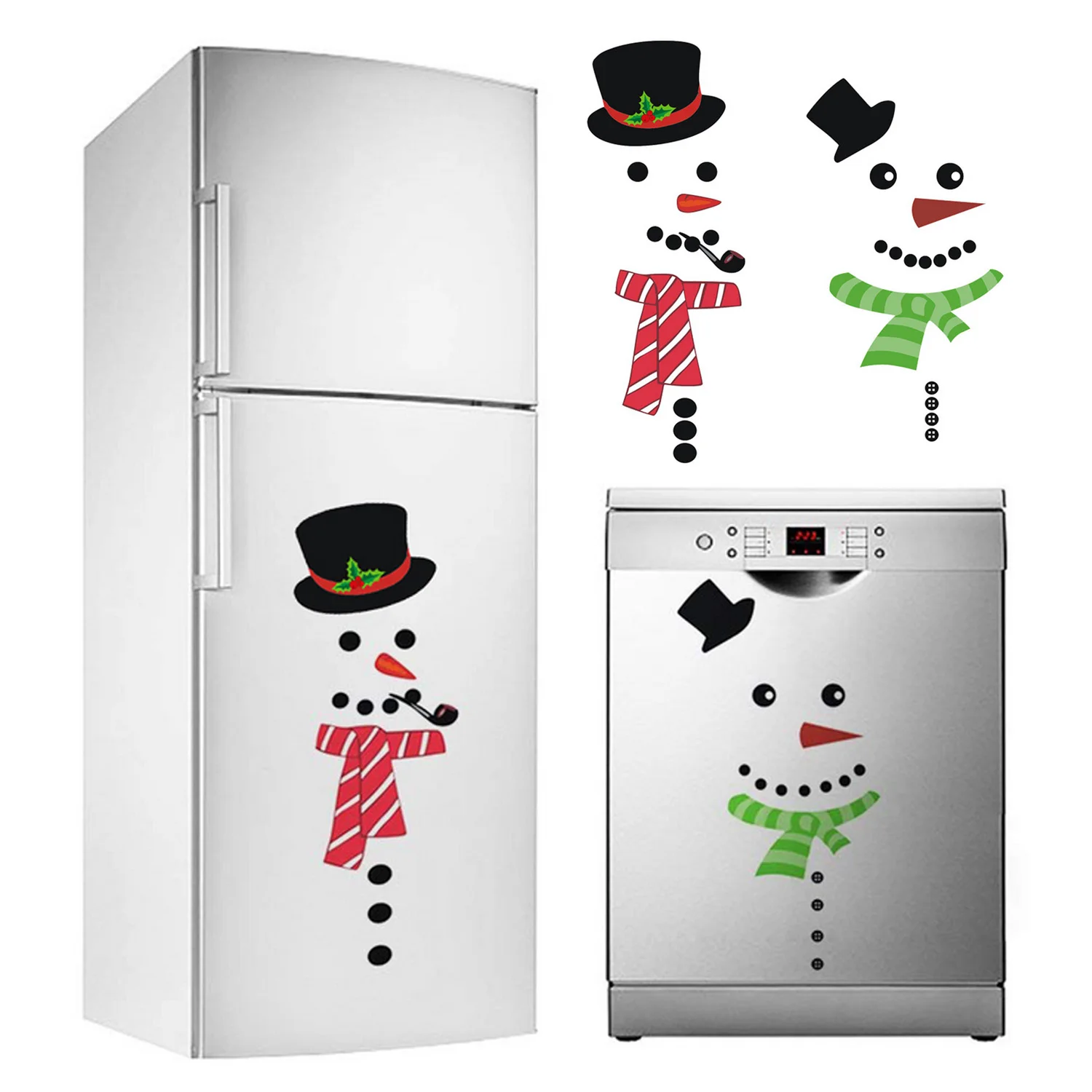 2 Set Christmas Refrigerator Decals Self-Adhensive Snowman Face Sticker Decorations for Fridge Wall Window Cabinets Door cmcp 4pcs 7pcs hss self centering hinge drill bits set wood drilling door window pin cabinet woodworking drilling core drill bit