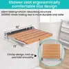 Wall Mounted Foldable Teak Shower Seat Bench Home Care Waterproof Non-Slip Space-Saving Easy Installation 440lbs Capacity 5