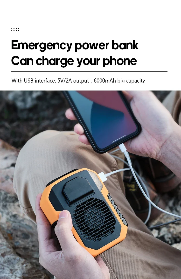 Description Picture 3 of itemPortable Camping Waist Fan 6000mah Rechargeable Bladeless Turbo Hand Held Fan Outdoor Sports Travel Hanging Neck Fan