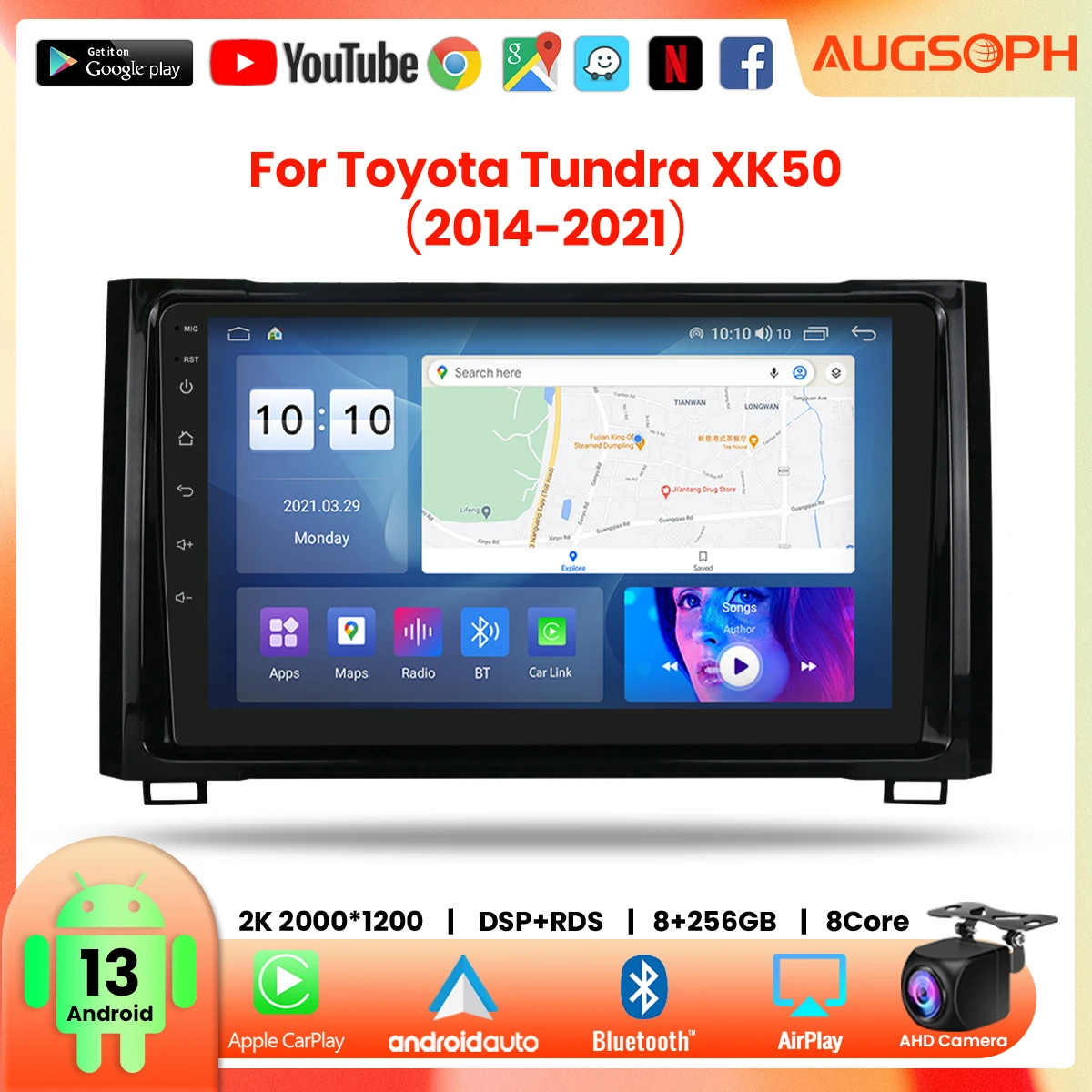

Автомобильный радиоприемник Android 13 для Toyota Tundra XK50 2014-2018, 9 дюймов 2K мультимедийный плеер с 4G Carplay и 2Din GPS-навигацией