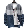 Autumn Winter Cardigan Sweater Men Fleece Zipper Sweaters Velvet Contrast Striped Sweater Coats Casual Jackets 5