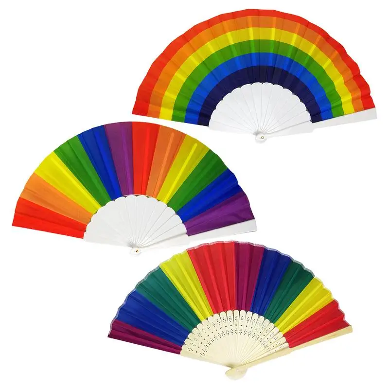 

Folding Dance Hand Fan Summer Gift Fan Crafts Rainbow Folding Fan Handle Hand Fan Rainbow Folding Dance Photo Prop Tool