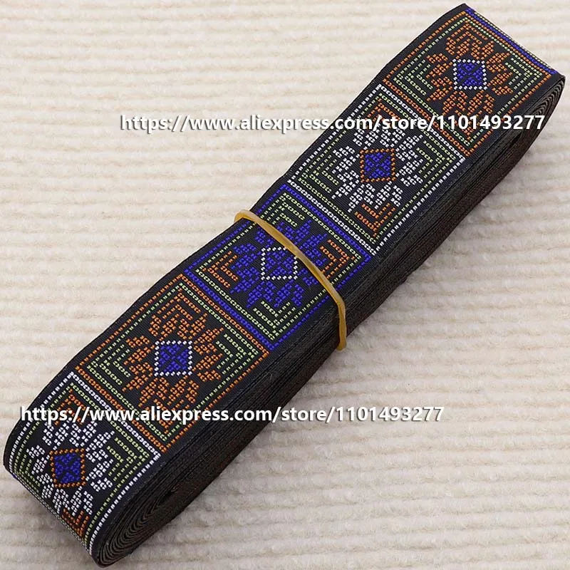 3.3cm 7 Yards Jacquard Ribbon Geometric Pattern Ethnic Lace Trim Embroidered Woven Webbing Tape For Clothing DIY Sewing Fabric