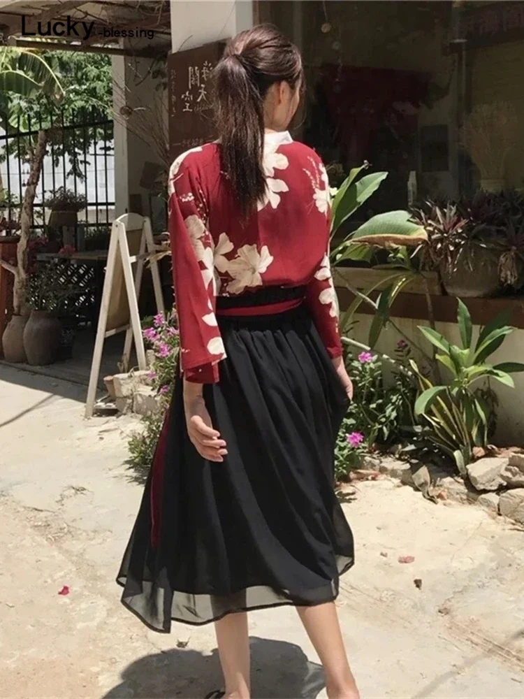 Retro Japanese Style Vintage Haori Kawaii Girls Women Foral Kimono Dress for Party Yukata Asian Clothes Skirts Vestidos Hanfu japanese kimono japanese kimono cardigan japanese kimono shirt