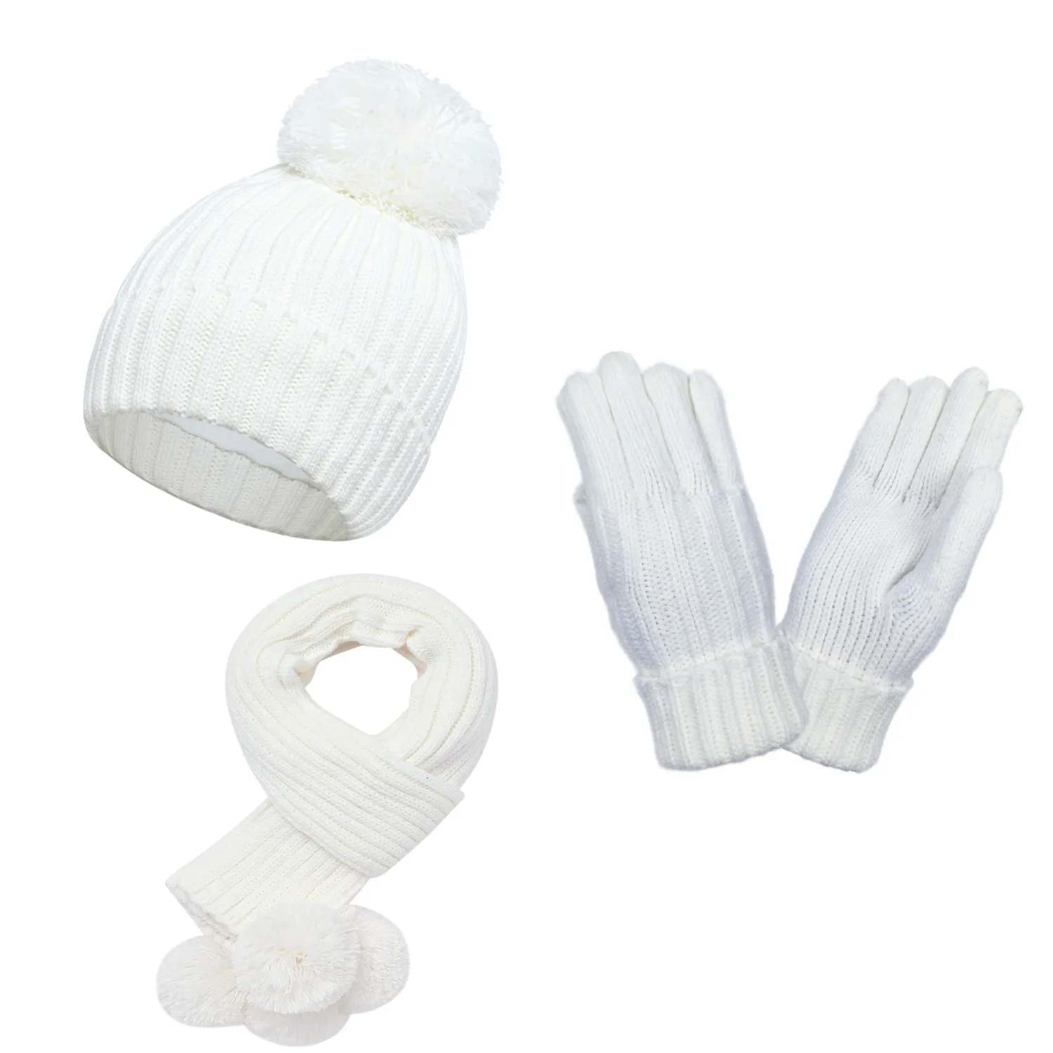 Girl Boy Hat Scarf Gloves Set Beanie Pompom Winter Acrylic Knit Cap Autumn Warm Soft Skiing Accessory For Outdoor Cold Weather